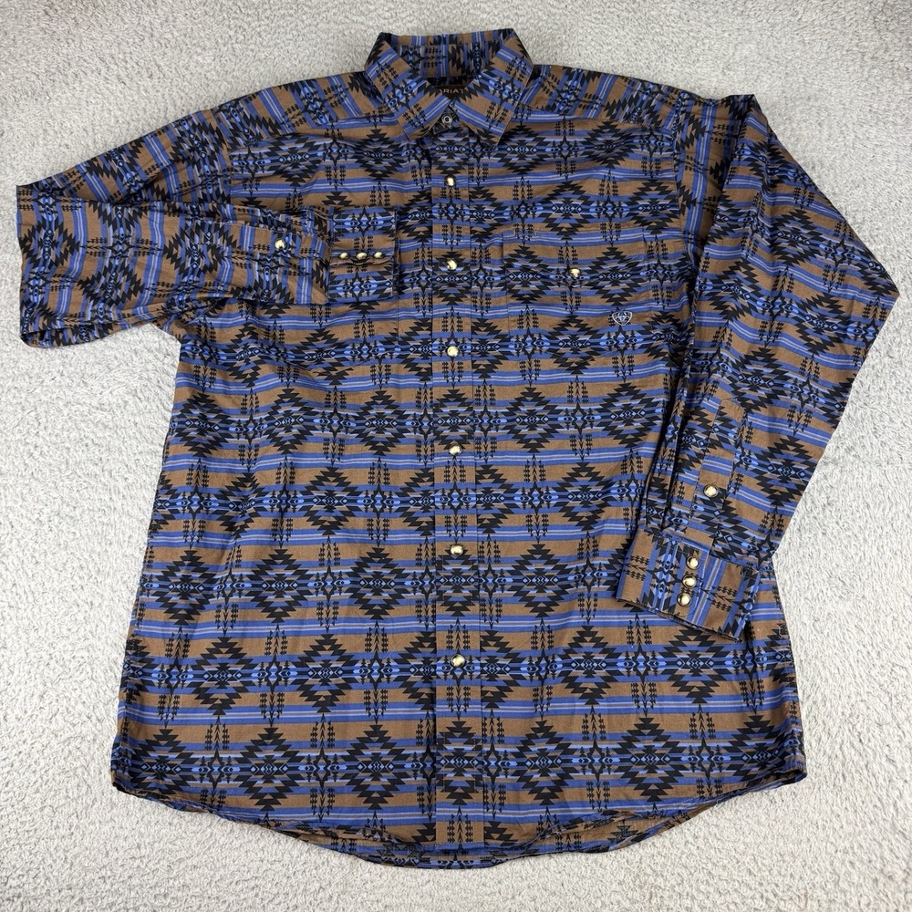Ariat Giannis Aztec Print Carafe Snap Shirt Multicolor Mens Medium Blue